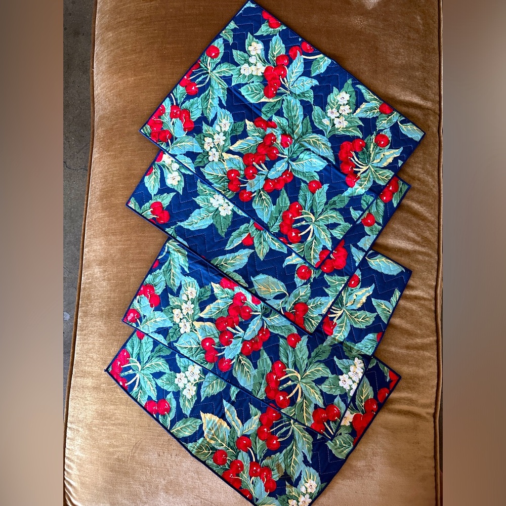 13.5x17.5 table Placemates vintage Cherry berry and Blossoms print cotton As is